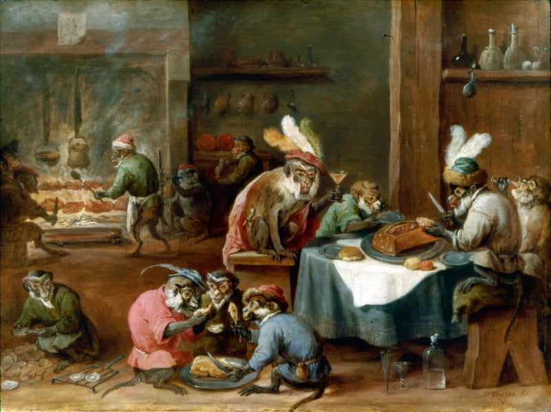 Affen, die in einer Küche essen - David Teniers der Jüngere