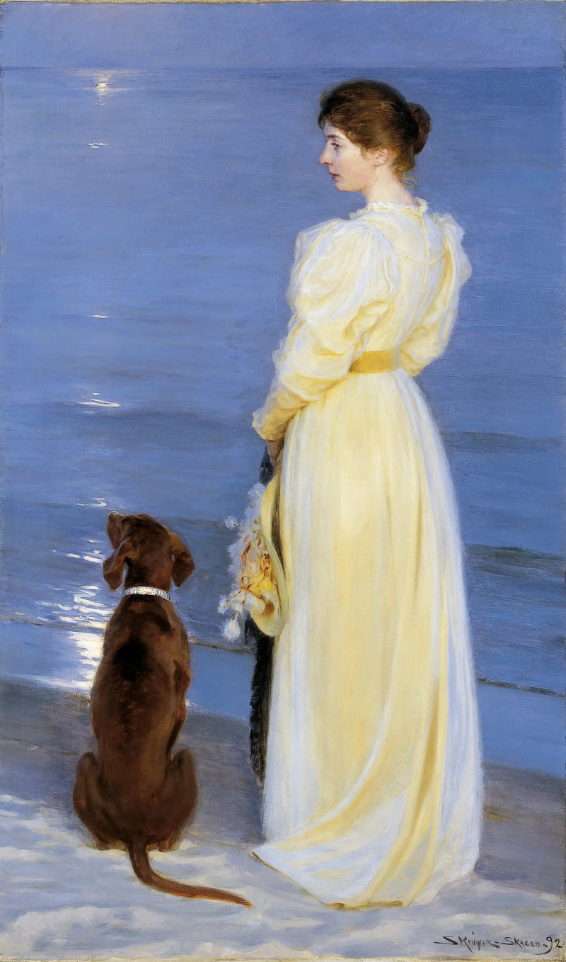 Sommerabend in Skagen – Die Frau des Künstlers mit ihrem Hund - Peder Severin Krøyer
