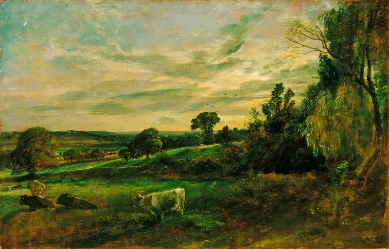 Sommerabend: Ansicht bei East Bergholt mit Blick auf die Kirche von Langham, die Kirche von Stratford und die Kirche von Stoke-by-Nayland - John Constable