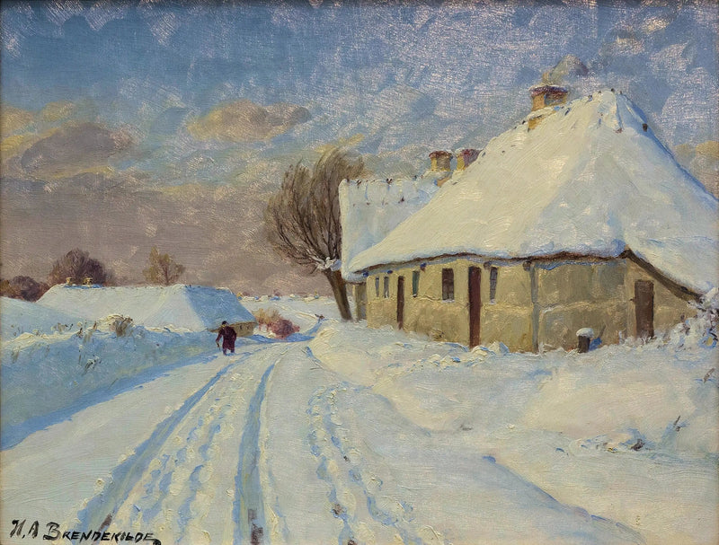 Sonne im Dorf an einem Wintertag. - H. A. Brendekilde