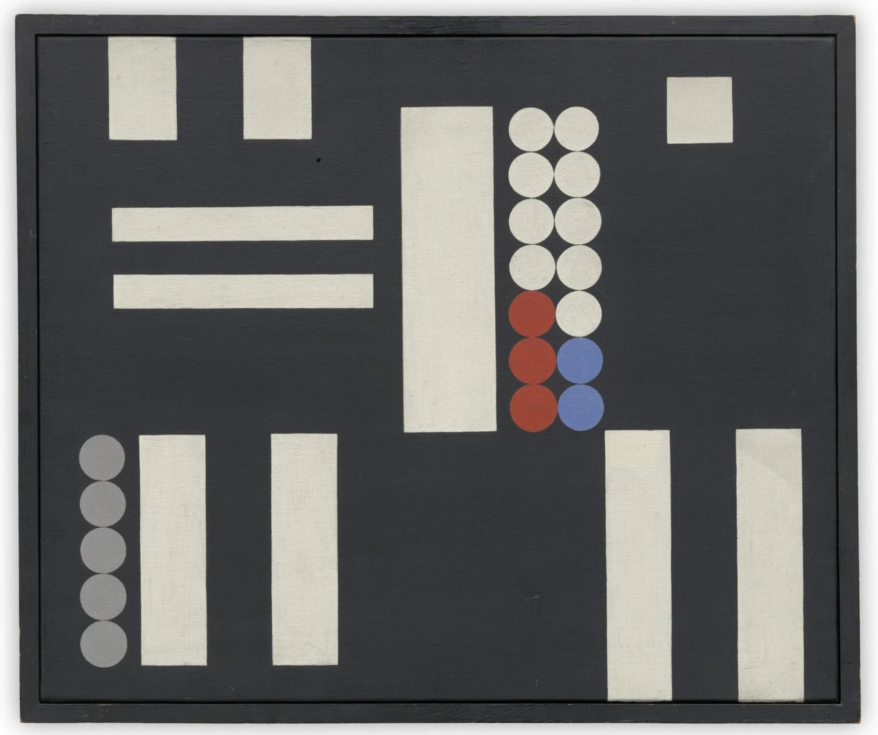 Black Ground, White, Blue, Red, and Grey Forms*, peinture de Sophie Taeuber-Arp