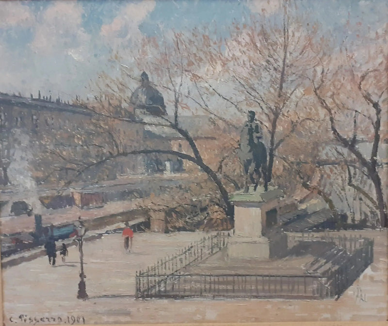 Statue von Heinrich IV. und Hôtel de la Monnaie, Morgen, Sonne - Camille Pissarro