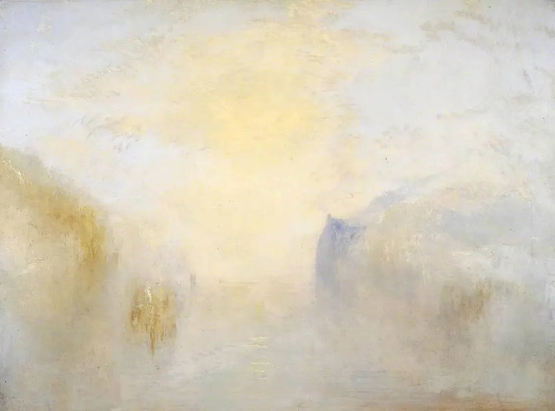 Sonnenaufgang mit einem Boot zwischen den Landzungen - J. M. W. Turner