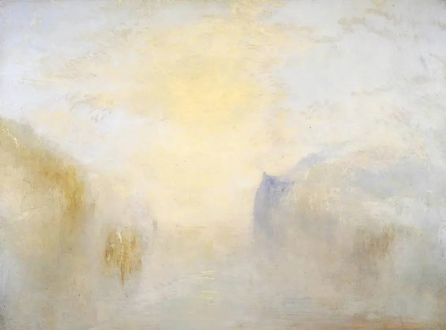 Sonnenaufgang mit einem Boot zwischen den Landzungen - J. M. W. Turner