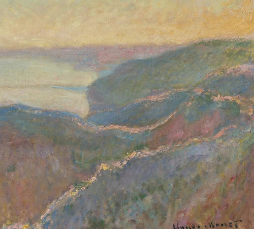 Détail des falaises roses, vertes et bleues dans Sur la falaise de Dieppe W1470 de Claude Monet