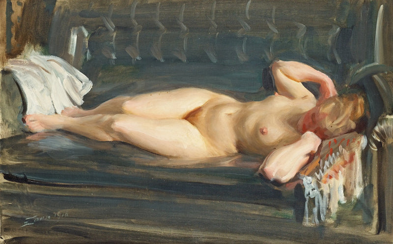 Auf dem blaugrau Leder-Sofa - Anders Zorn