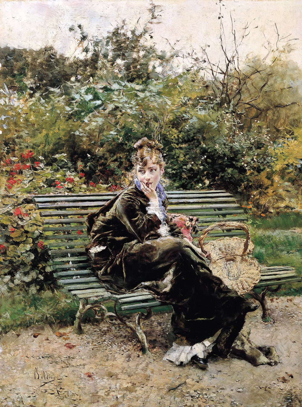 Sur un banc au Bois - Giovanni Boldini image 1 tableau peint à l’huile sur toile