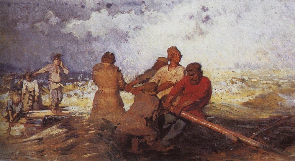 Auf einer Floß im Sturm auf der Wolga - Ilya Repin