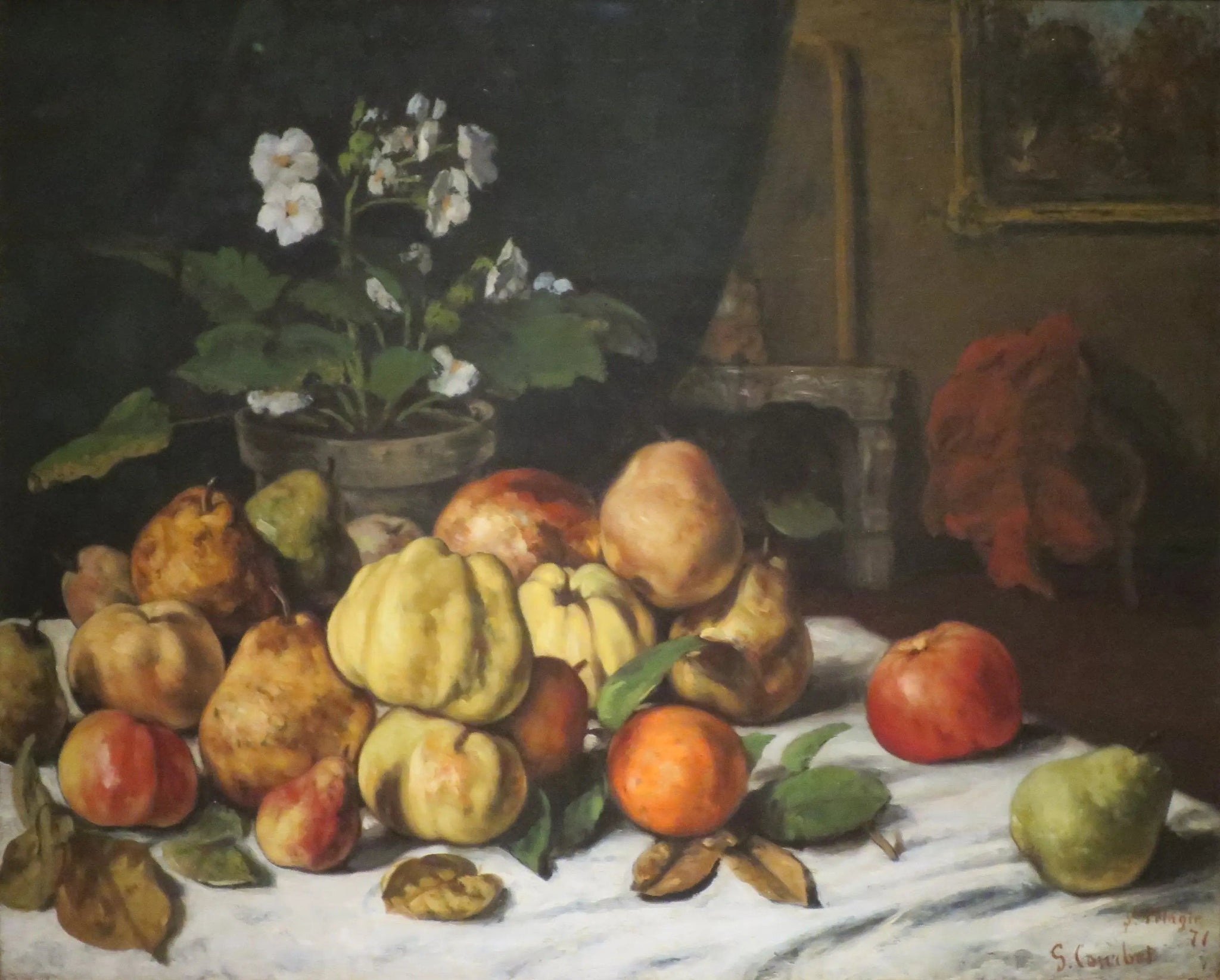 Table de salon couverte de fruits - Gustave Courbet image 1 reproduction de peinture à l’huile