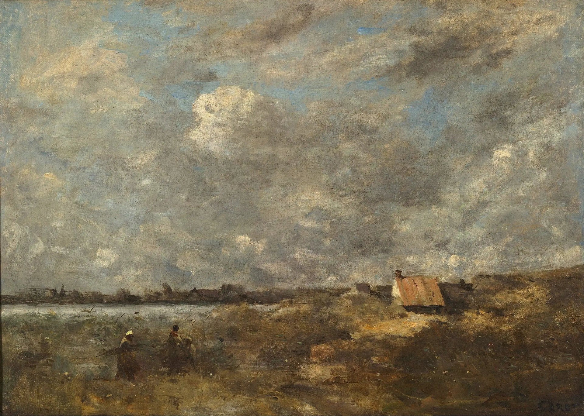 Temps orageux. Pas-de-Calais - Jean-Baptiste Camille Corot image 1 reproduction de peinture à l’huile