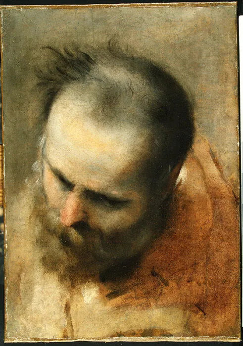 Kopf eines bärtigen Mannes, der nach unten links schaut (Nicodème) - Federico Barroci