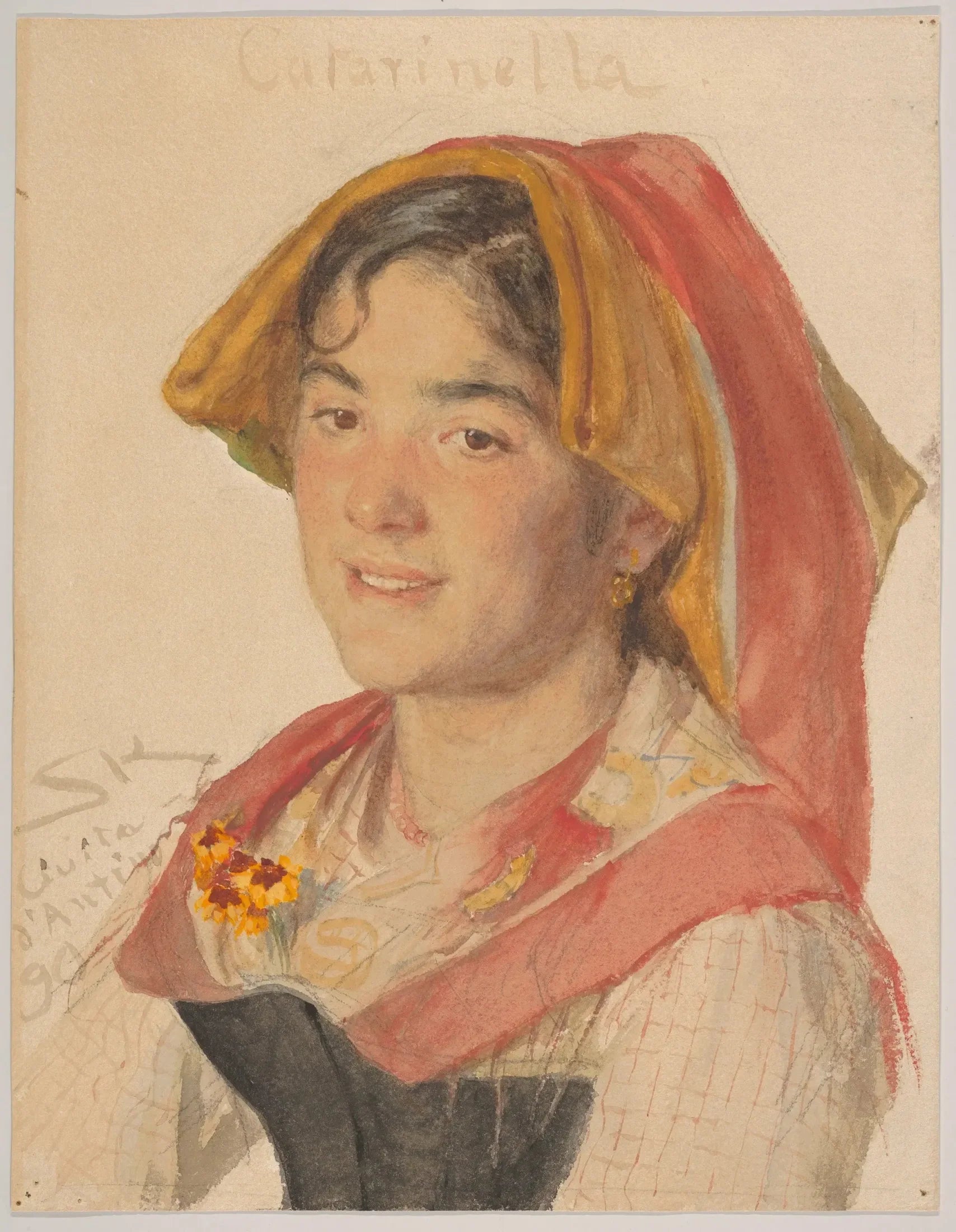 Tête d'une fille de Civita d'Antino en costume régional (Catarinella)" - Peder Severin Krøyer image 1 reproduction artisanale de tableau