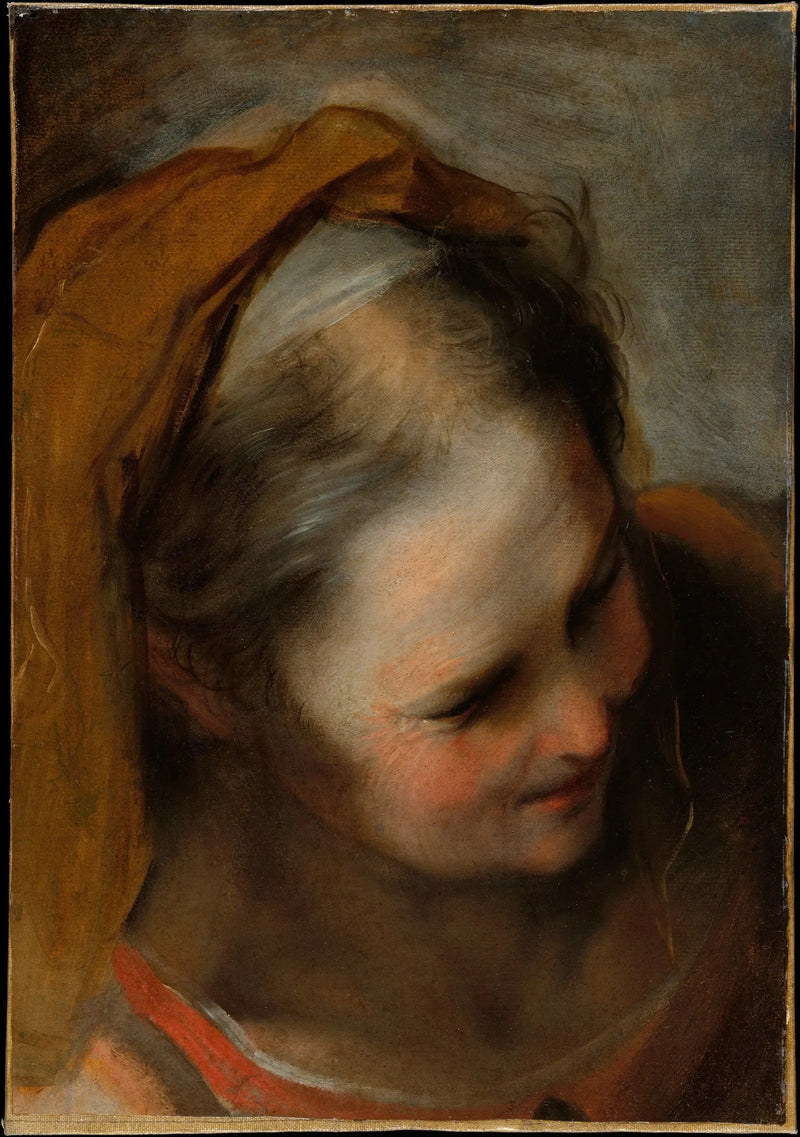 Kopf einer alten Frau, die nach unten rechts blickt (Sainte Élisabeth) - Federico Barroci