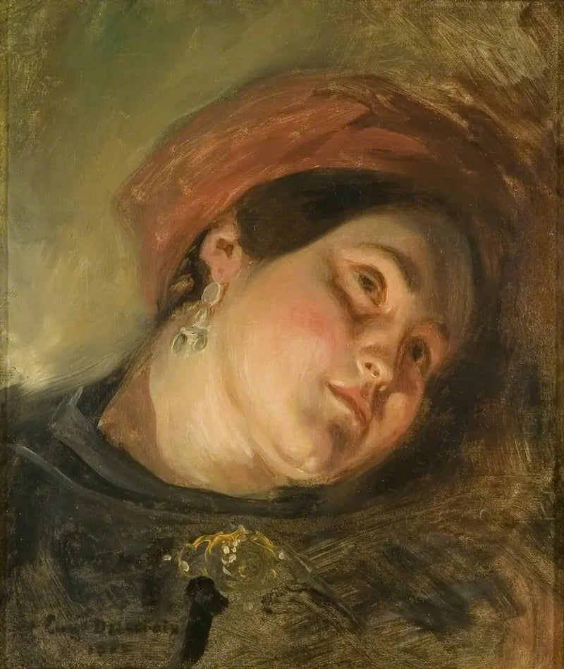 Frauenkopf mit rotem Turban - Eugène Delacroix
