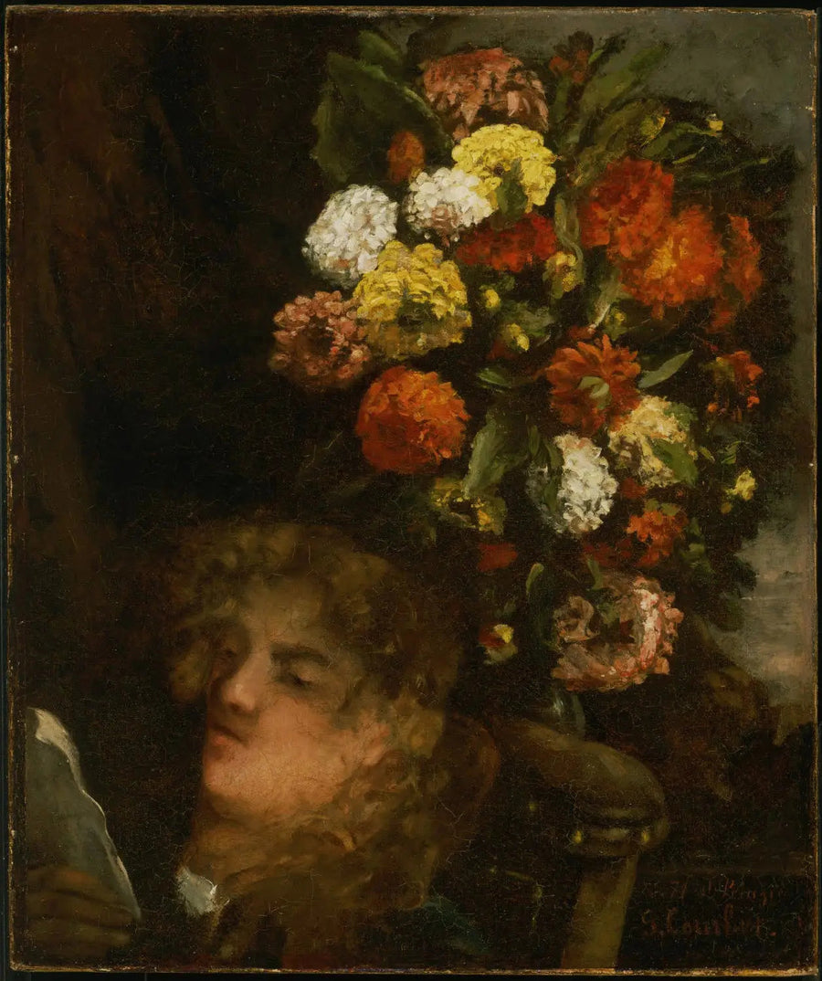 Frauenkopf und Blumen - Gustave Courbet