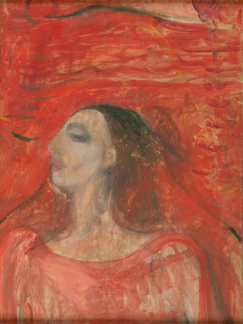 Frauenkopf vor rotem Hintergrund - Edvard Munch