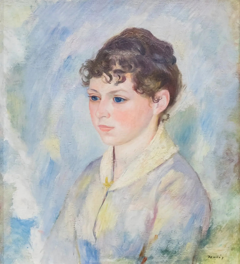 Kopf eines jungen Mädchens vor hellblauem Hintergrund - Pierre-Auguste Renoir