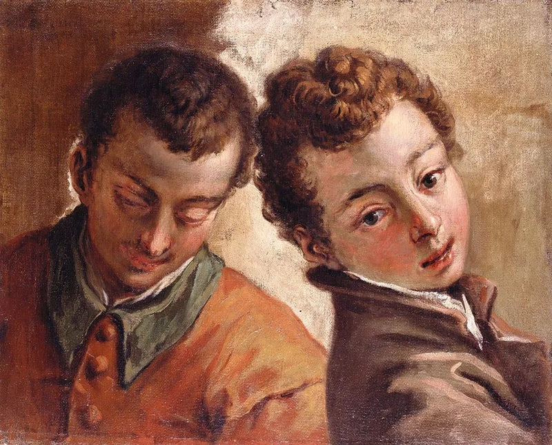 Nebeneinanderstehende Köpfe eines jungen Mannes und eines Jungen - Sebastiano Ricci