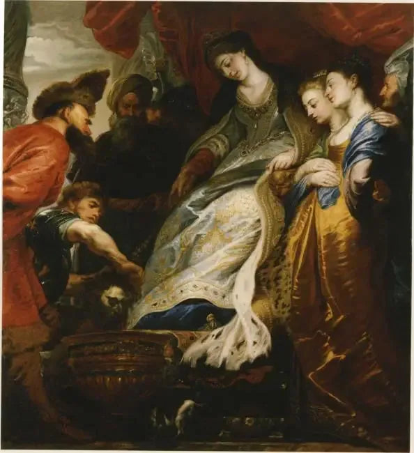 Thomyris, Königin der Fälscher, taucht den Kopf von Cyrus in eine mit Blut gefüllte Vase - Peter Paul Rubens