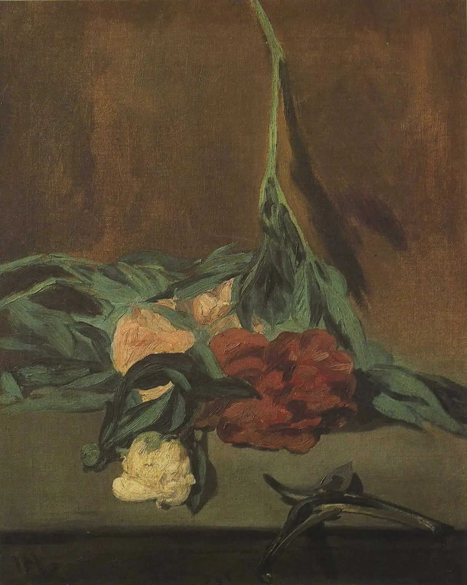 Tige de pivoines et sécateur - Édouard Manet image 1 copie de tableau peinte à la main