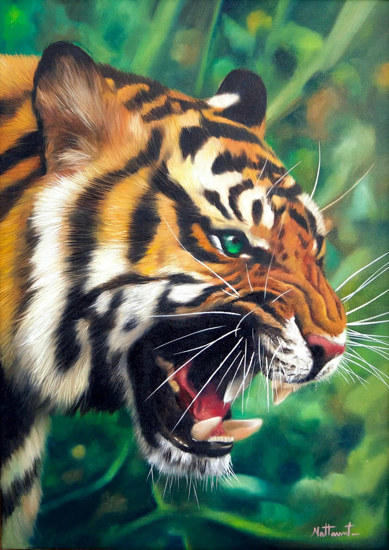 Grüner Augen Tiger | 50 x 70 cm