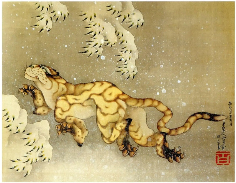 Tiger im Schnee - Hokusai