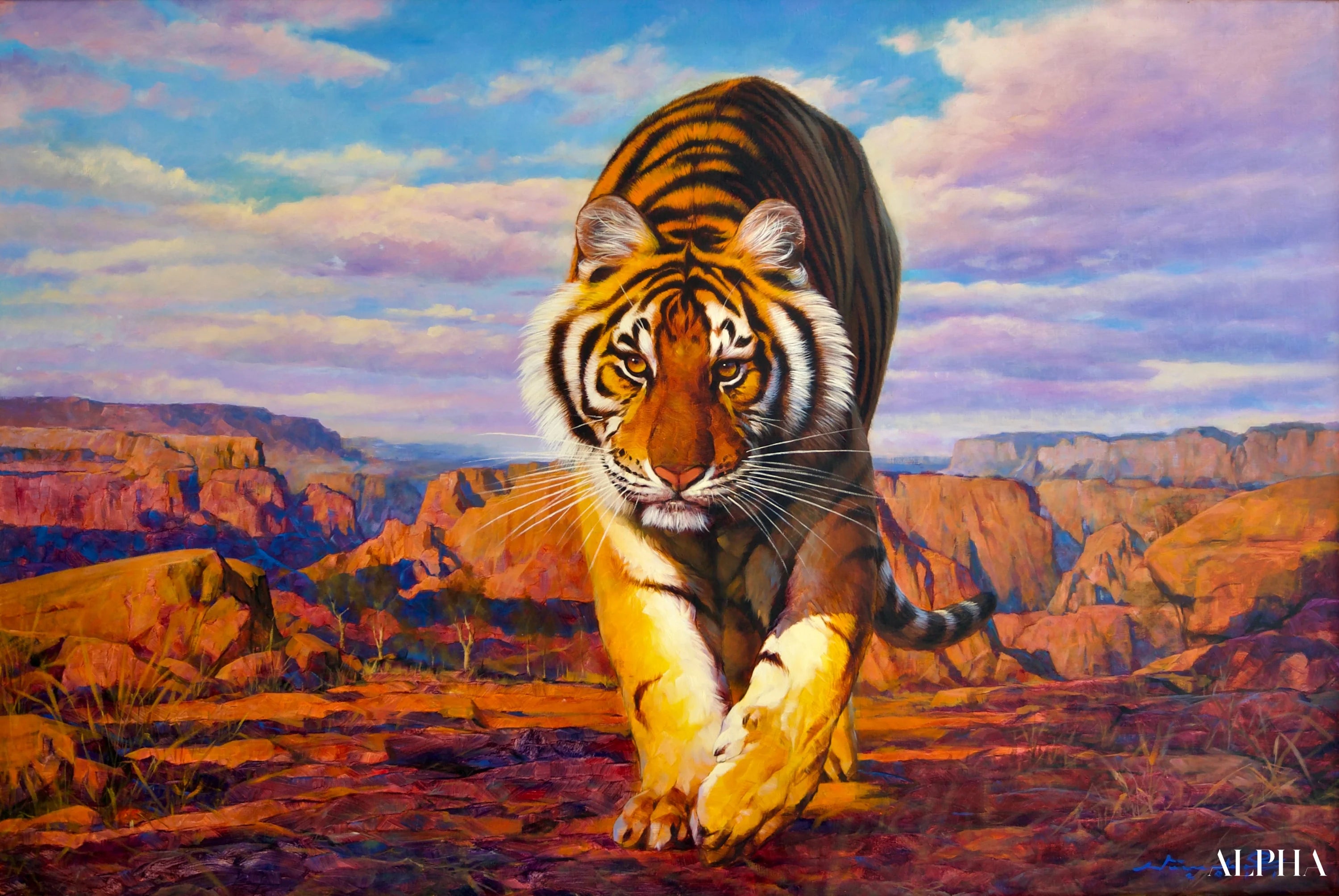Tigre en chasse | 150 x 100 cm Reproductions de tableaux à la peinture à l’huile