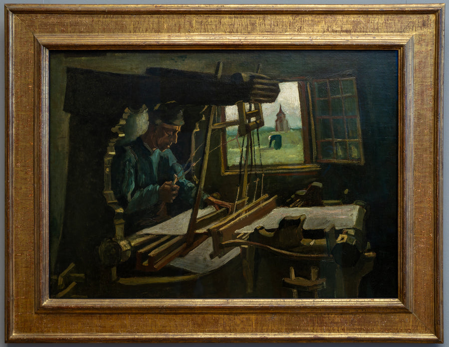 Weber vor einem offenen Fenster mit Blick auf den Turm von Nuenen - Vincent van Gogh