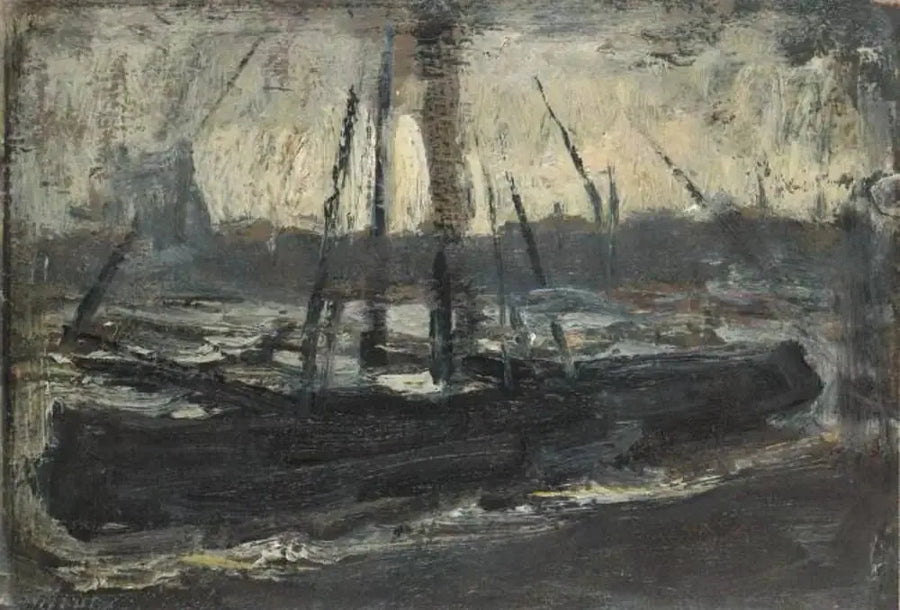 Tjalk vertäut in Violett - Piet Mondrian