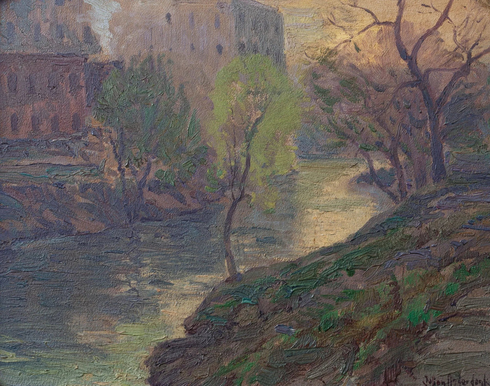 Tôt le matin sur la rivière San Antonio au niveau du pont du moulin - Julian Onderdonk image 1 reproduction de peinture à l’huile
