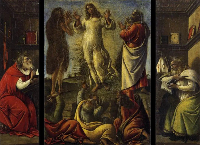Die Verklärung mit dem Heiligen Hieronymus und dem Heiligen Augustinus, um 1500 - Werkstatt von Botticelli