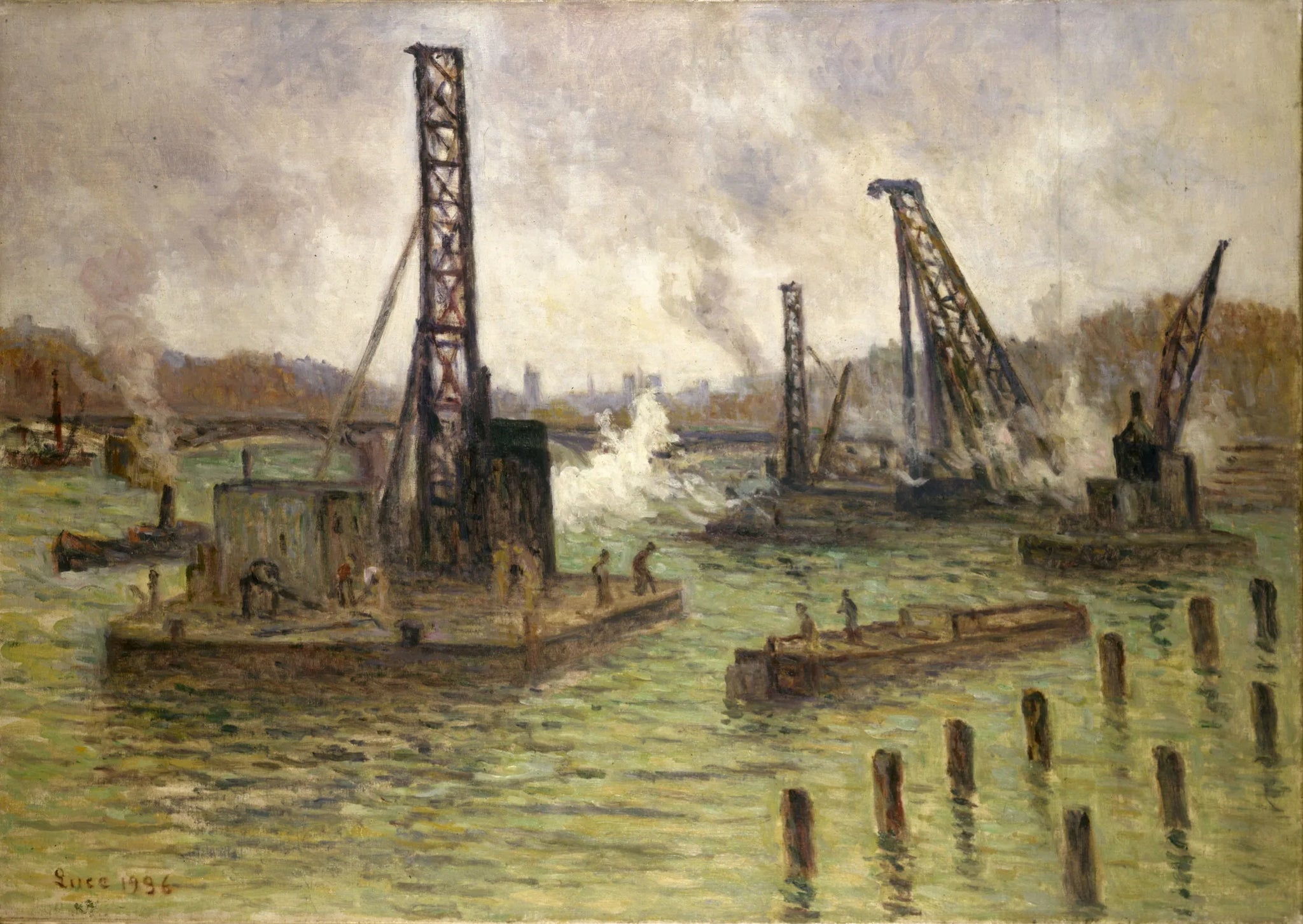 Travaux sur la Seine, au pont des Saints-Pères - Maximilien Luce image 1 reproduction artisanale de tableau