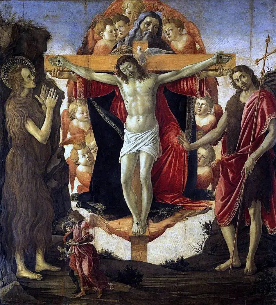 La Trinité avec sainte Marie-Madeleine et saint Jean-Baptiste, Botticelli et atelier, vers 1491-1494, Courtauld – reproduction peinture à l’huile sur toile