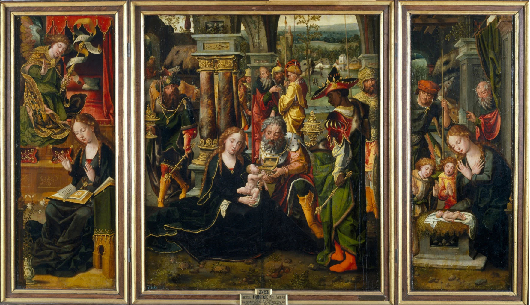 Triptyque avec l'Annonciation, l'Adoration des Mages et Nativité avec anges et bergers - Pieter Coecke van Aelst