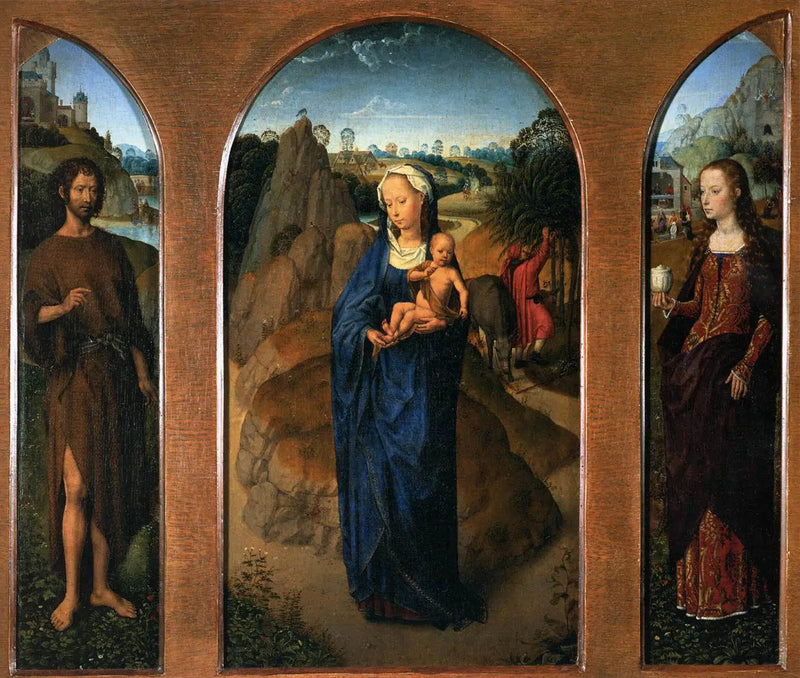 Triptychon mit der Ruhe während der Flucht nach Ägypten - Hans Memling