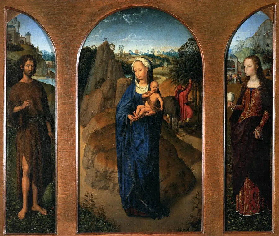Triptychon mit der Ruhe während der Flucht nach Ägypten - Hans Memling