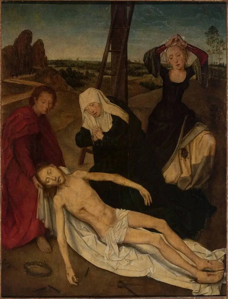 Triptychon, Mitte: Der vom Heiligen Maria weinende Christus, Johannes der Evangelist und Maria Magdalena - Hans Memling