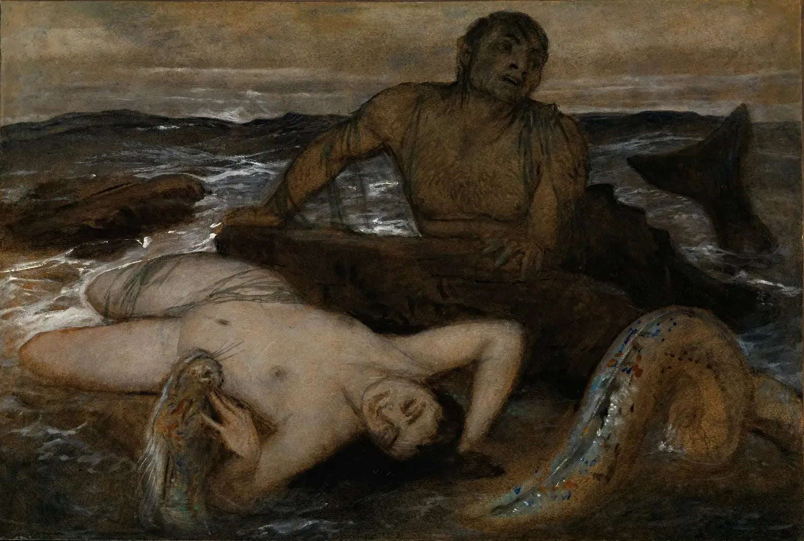 Triton et Néréide - Arnold Böcklin image 1 copie peinte à la main à l’huile