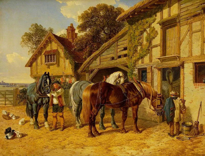 Drei Pferde und Enten im Stall - John Frederick Herring, Sr.