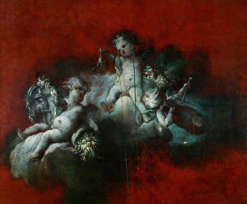 Drei Amorinnen mit den Sternzeichen: Skorpion, Schütze, Waage - François Boucher