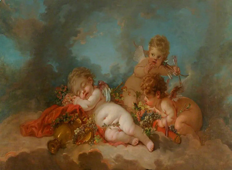 Drei Amorinnen, die in den Wolken schweben - François Boucher