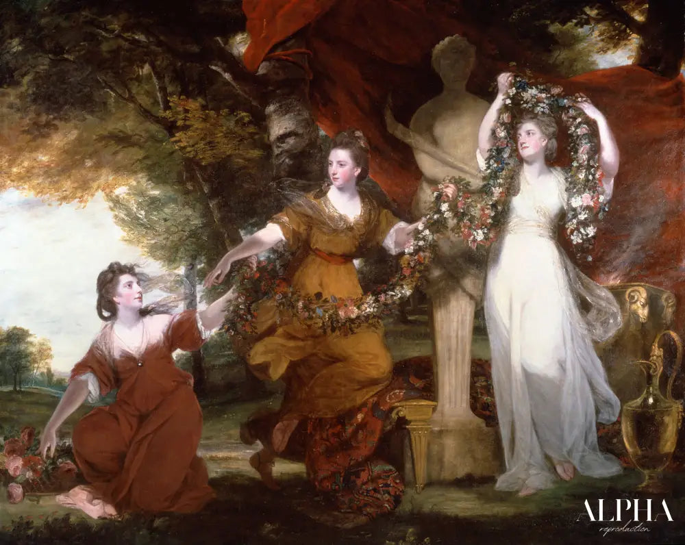 Trois dames ornant un Herm d'Hymen - Joshua Reynolds - Reproductions de tableaux et peintures haut de gamme