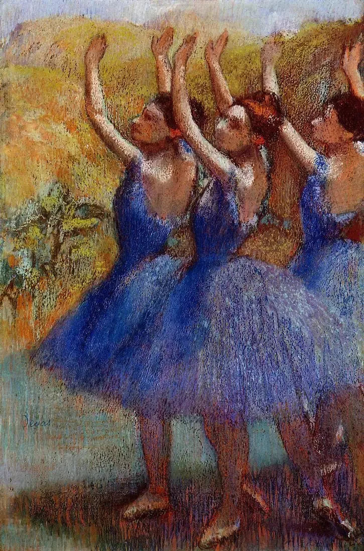 Drei Tänzerinnen in lila Tutus - Edgar Degas