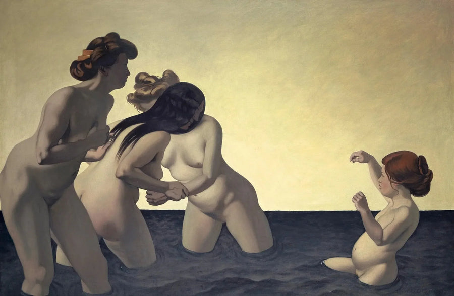 Drei Frauen und ein kleines Mädchen spielen im Wasser - Félix Vallotton