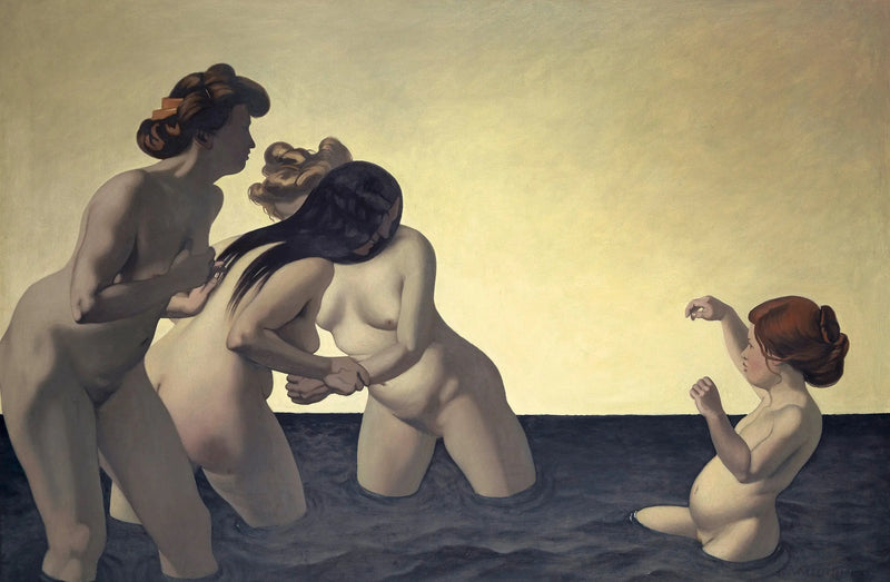 Drei Frauen und ein kleines Mädchen spielen im Wasser - Félix Vallotton