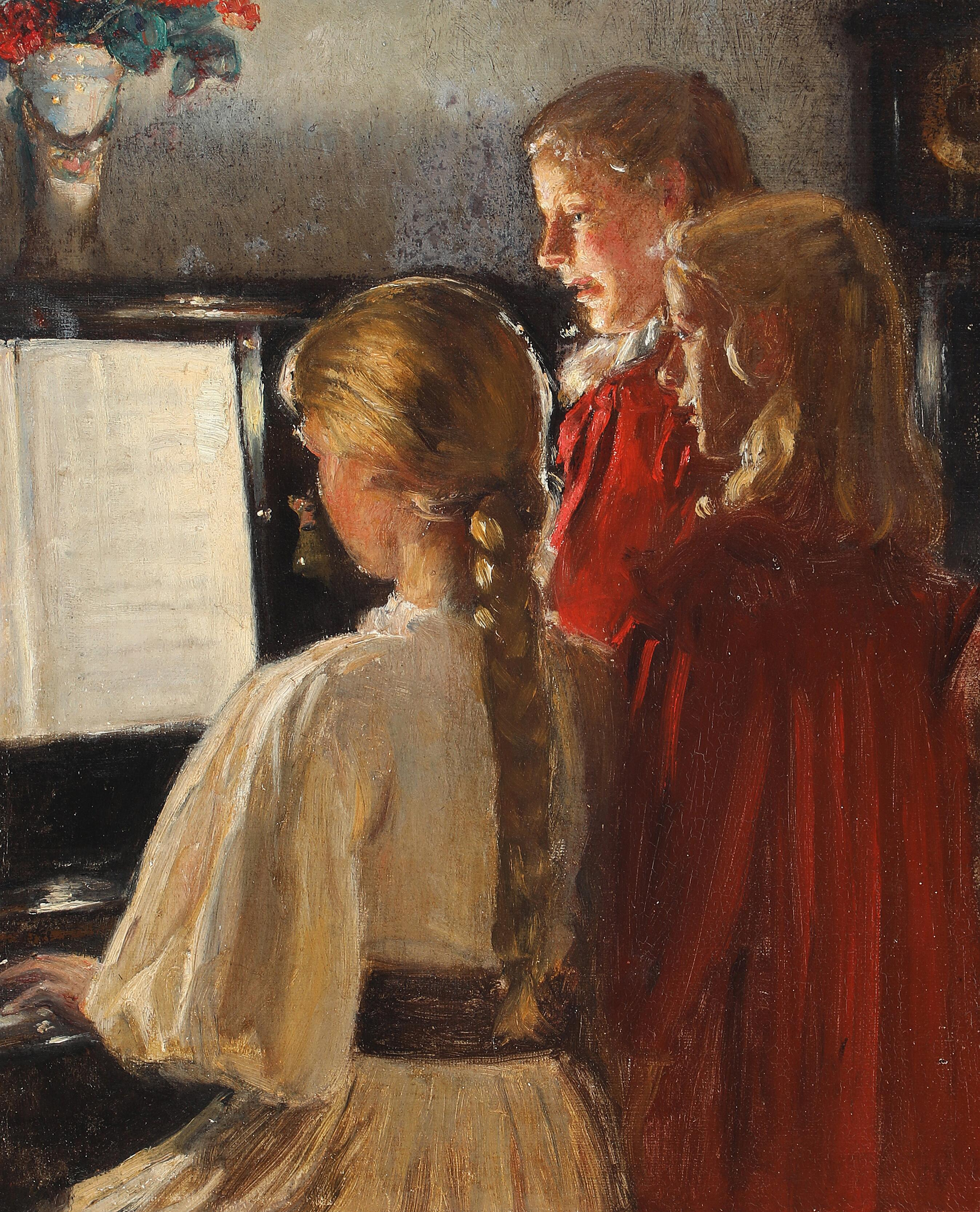 Trois filles au piano. - Michael Peter Ancher image 1 reproduction de peinture à l’huile