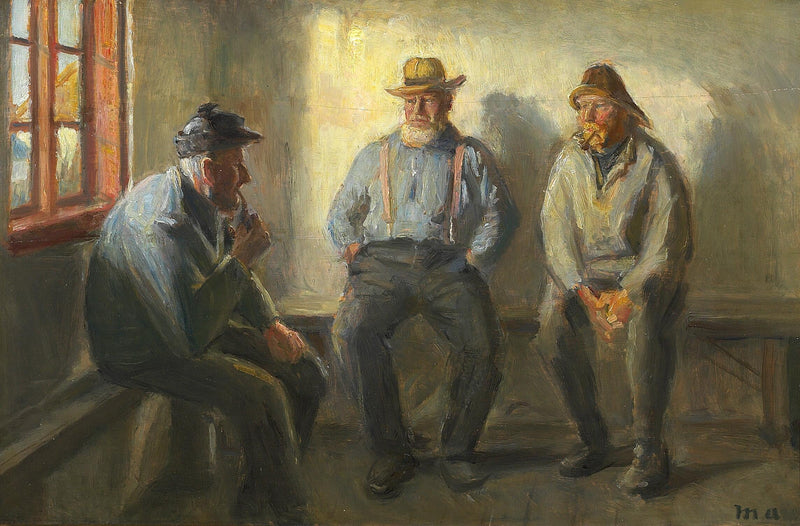 Drei Fischer im Laden in Bründum. – Michael Peter Ancher
