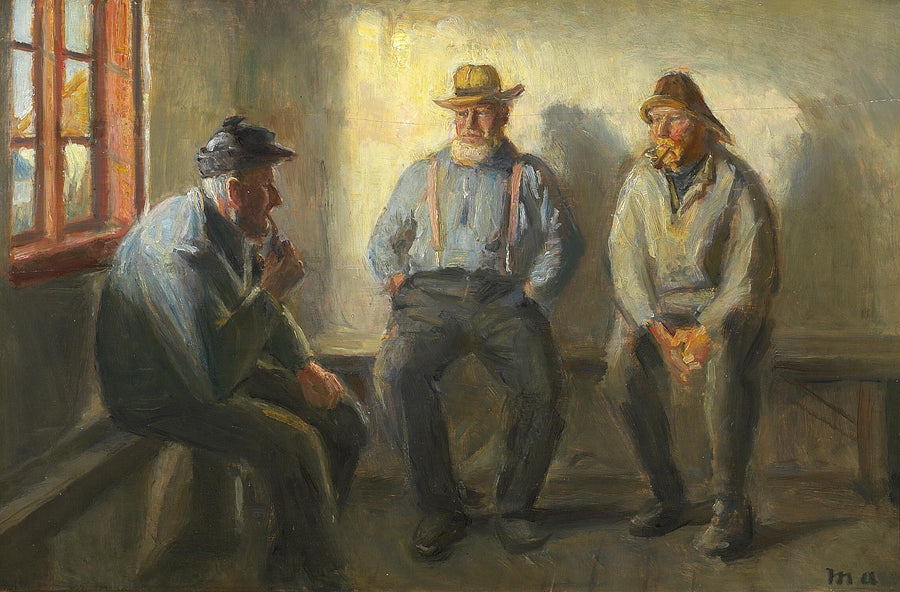 Drei Fischer im Laden in Bründum. – Michael Peter Ancher