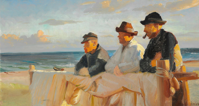Drei Fischer am Strand von Skagen im Schein der untergehenden Sonne. – Michael Peter Ancher