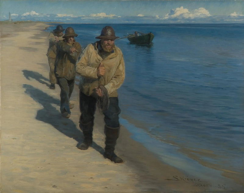 Drei Fischer ziehen ein Boot. - Peder Severin Krøyer